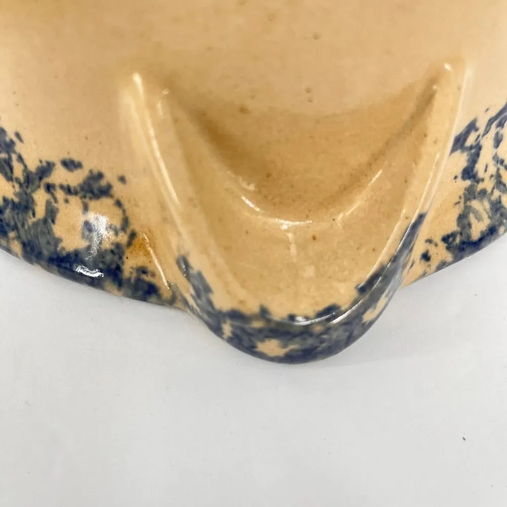 Robinson Ransbottom Roseville Blue Sponge Wheat Bean Pot Casserole Dish Vintage